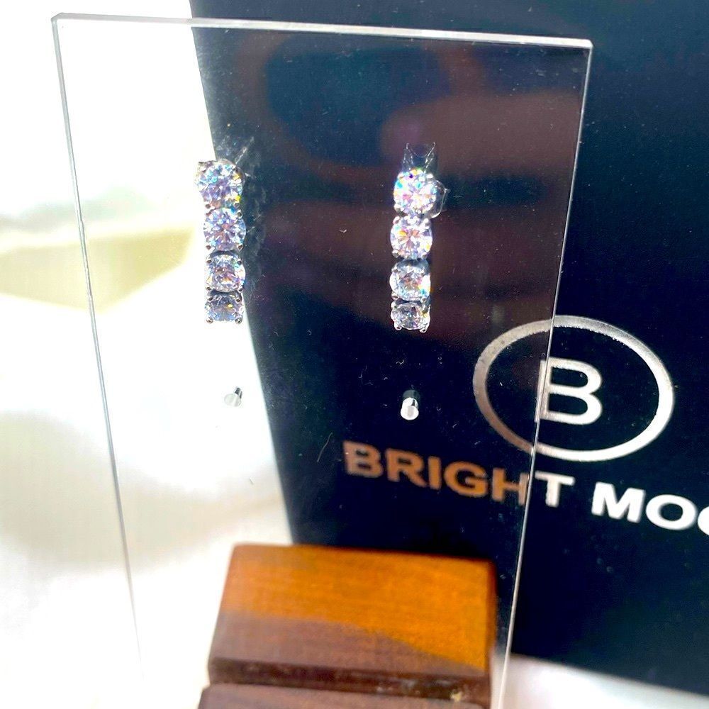 Silver 4crystal Drop Dangle Stud Backearring - image 4